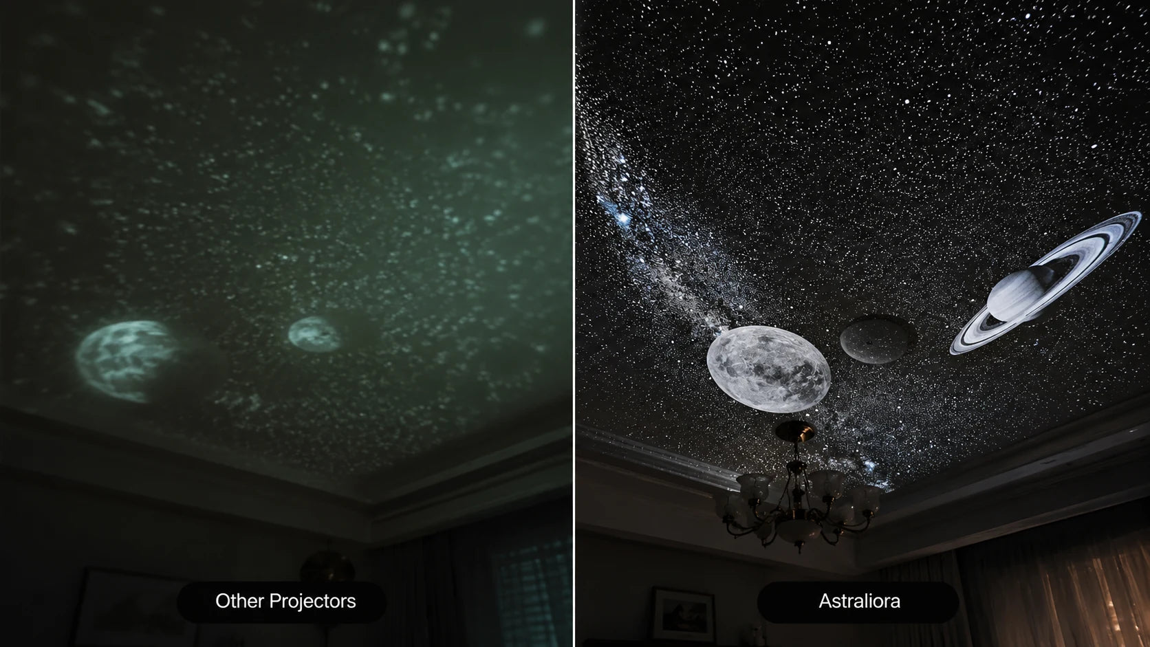 Other projectors compared with the sharper Astraliora projection